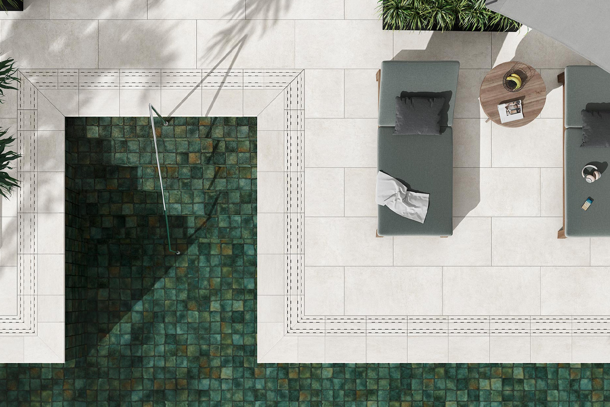 green swimming pool tiles